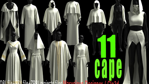 11 Cape MODELS for female and male / Marvelous Designer / CLO 3D