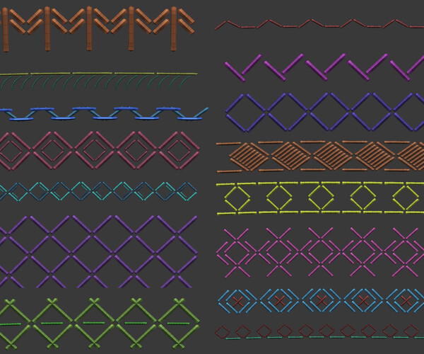 ArtStation 70 Low poly stitch, sewing seams ornament IMM and IMM