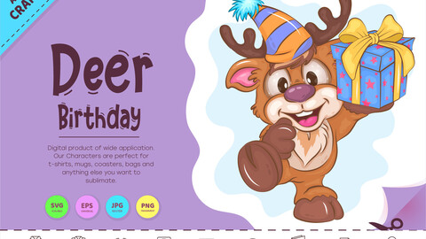Cartoon Deer Birthday. Clipart