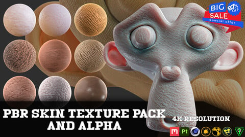 40 Hyper Realistic Seamless And Tileable PBR Skin Texture MEGA PACK + Alpha maps "Human & Creature" (4K Resolution), For Zbrush and all 3D software with ** 87% DISCOUNT **