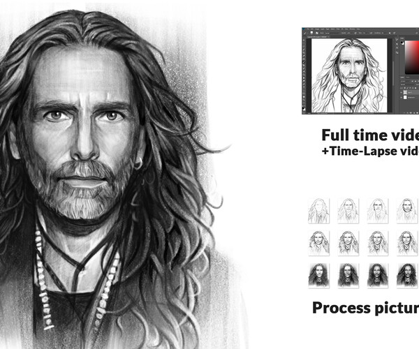 ArtStation Portrait drawing process (VOL 1) + New pencil and charcoal