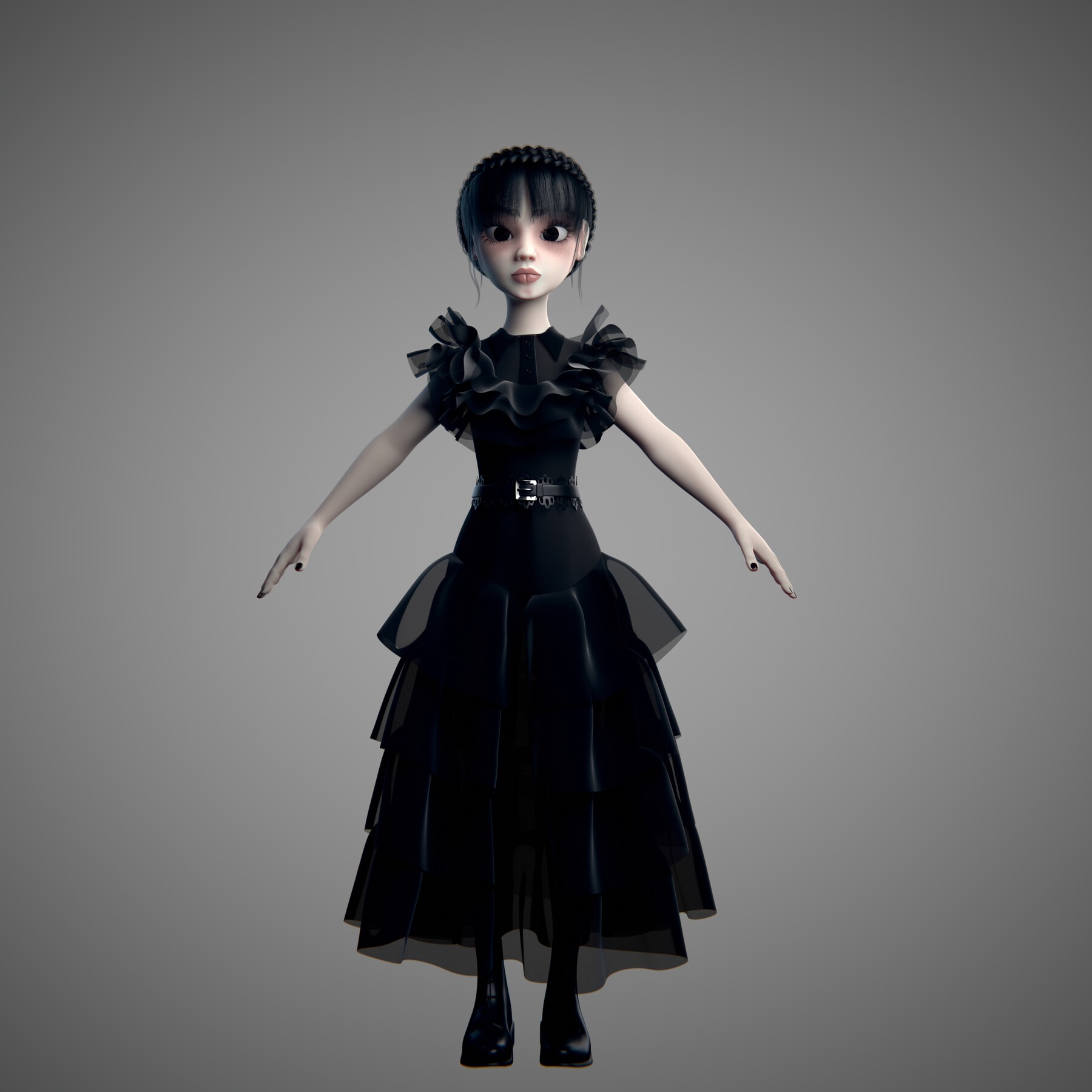 Wednesday Addams v2 - Rigged 3D Character Model Low-poly 3D model