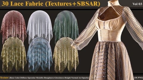 30 Lace Fabric Materials (Textures+SBSAR)-VOL 3