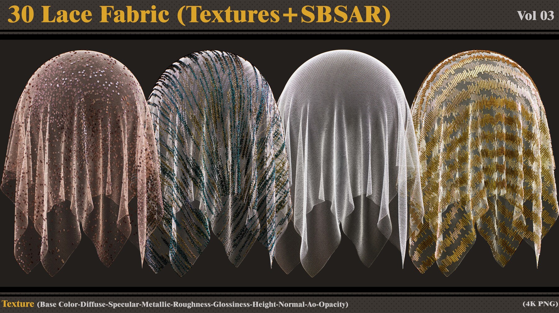 ArtStation - 50 Lace Fabric Trim Texture +SBSAR