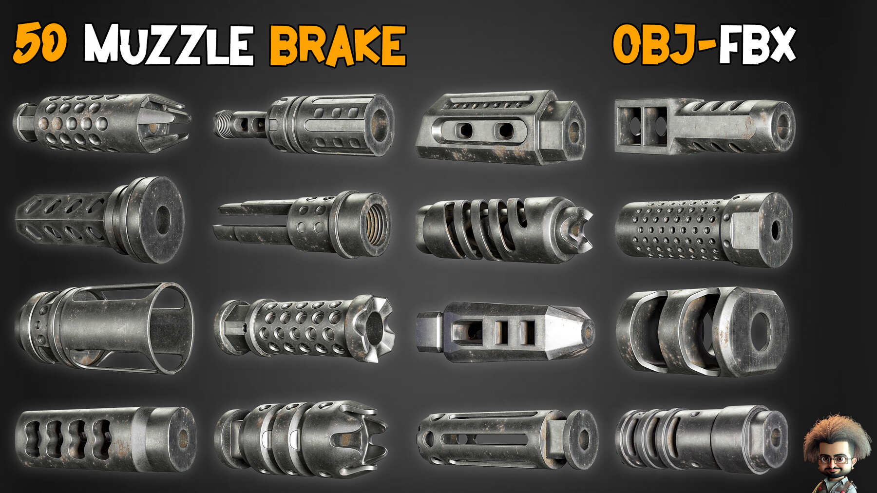 ArtStation - 50 Muzzle Brake + 2 Game Ready Gun + Textures | Game Assets