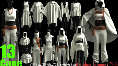 13 Cape MODELS for female  / Marvelous Designer / CLO 3D