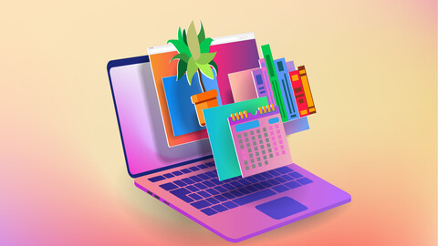 Elements of the mobile web interface of an office application on the laptop screen