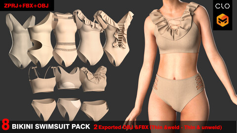 8 BIKINI SWIMSUIT PACK (VOL.01). CLO3D, MD PROJECTS+OBJ+FBX