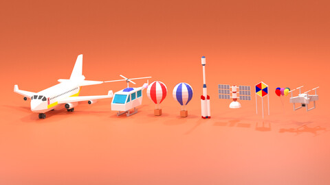 Cartoon Flying Vehicles and Props Pack 3d model