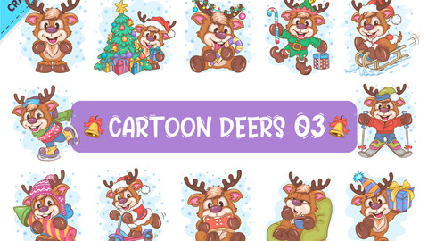 Set of Cartoon Deers 03. Clipart.