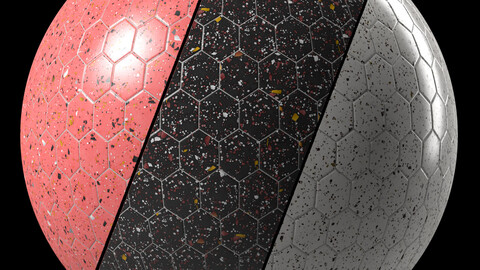 Terrazzo Materials 4- Hexagon Tileing | PBR 4K PNG By Sbsar