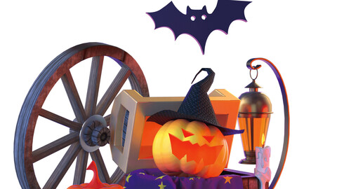 3D Halloween pumpkin scene