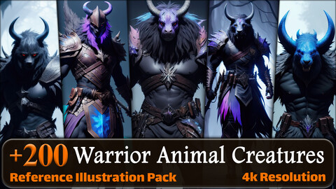 200 Warrior Animal Creatures Reference Pack | 4K | v.2
