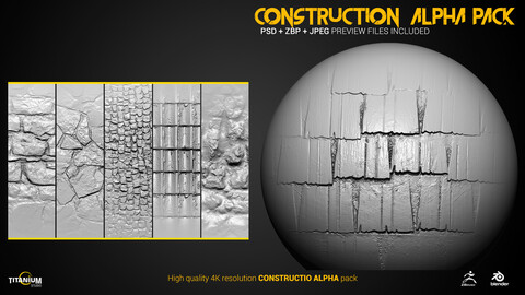 30 Zbrush Stone,Concrete and rock  4K Brush + Alpha + jpeg Preview