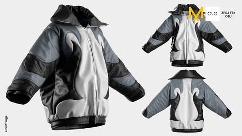 Streetwear Leather Jacket #031 - Clo 3D / Marvelous Designer + OBJ / DIGITAL FASHION / HYPEBEAST / FUTURE FASHION