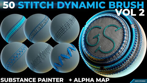 Dynamic Brush - Stitches and Seam  VOL 2 (.sbsar) + (.png alpha included)