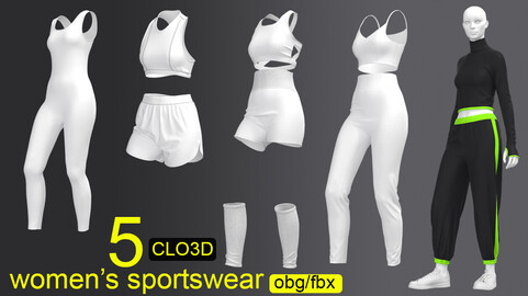 5 women's sportwear CLO3D ( fbx / obg )