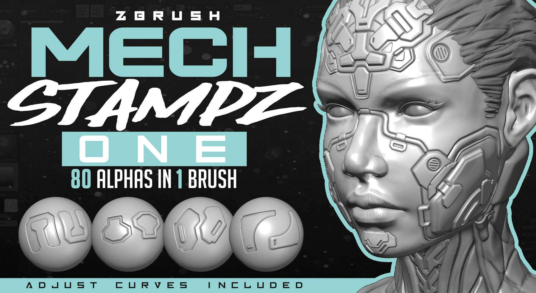 ArtStation Mech Stampz 1 ZBrush Hard Surf Brush Set Brushes