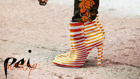 Velvet High Heel Boots Mockup
