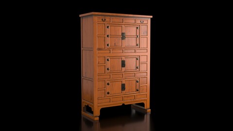 Korean Tall Elm Cabinet 19th Century