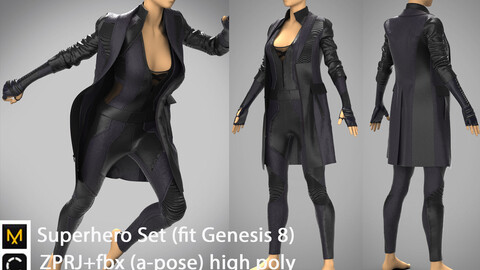 Female Superhero Set Clo3d Marvelous designer high poly