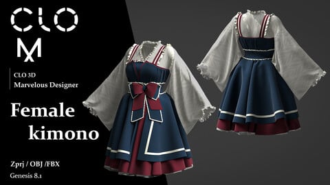 Female  kimono / Marvelous Designer/Clo3D project file + OBJ