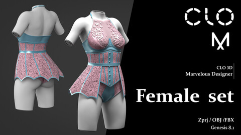 Female  set / Marvelous Designer/Clo3D project file + OBJ