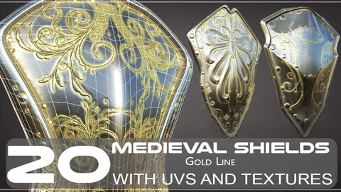 [30%OFF] 20 MEDIEVAL SCIFI SHIELDS with 4k Textures and UVS for ALL Softwares | .fbx .obj . ZPR .spp
