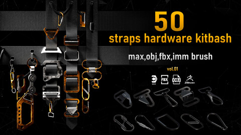 50 Straps Hardware Kitbash  3D Models (fully unwraped) + imm brushes