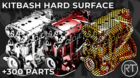 Kitbash 3D Hard Surface - SciFi Kitbash Bundle +300 PARTS - Mechanical Parts - Tubes - Gears - Props