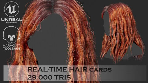 Low Poly Cards Game-ready Wavy Long Hairstyle