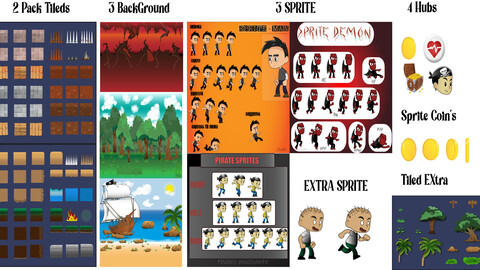 Pack Tiled , sprite , background , itens , hub , games 2d , extras