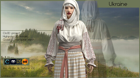 UKRANIAN COSTUME (complete outfit made in Clo3D/Marvelous Designer): zrpj, obj,fbx, PBR 4K