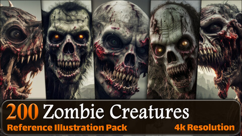 200 Realistic Zombie Creatures Reference Pack | 4K | v.3