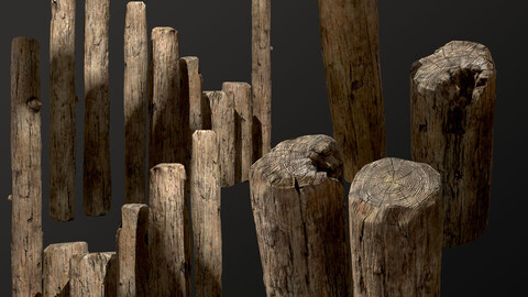 Old Wooden Poles Low-poly 4K