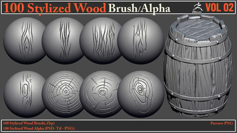 100 Stylized Wood Brush/Alpha VOL02