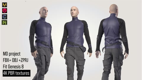 3D man clothes cyberpunk futuristic OBJ+ZPRJ+FBX