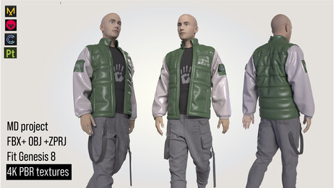 3D man clothes puffer pants shirt outfit FBX+OBJ+ZPRJ