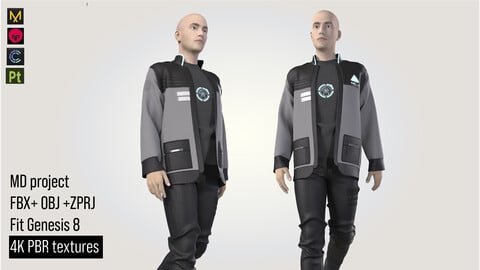 Scifi futuristic man clothes tech wear outfit FBX+OBJ+ZPRJ