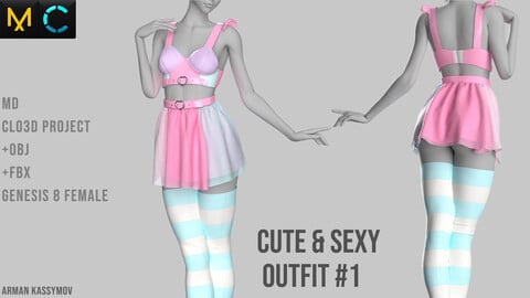 Cute & Sexy Female Outfit Marvelous Designer Project +Obj + FBX