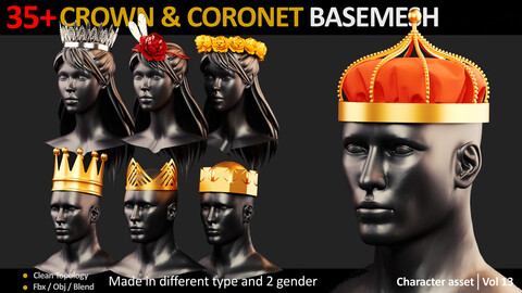 35+ CROWN & HEADBAND & CORONET BASEMESH. Blend / Obj / Fbx Made in 2 Gender and Different Style