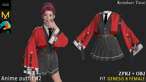 Anime outfit#2. Marvelous Designer / Clo 3D project +obj