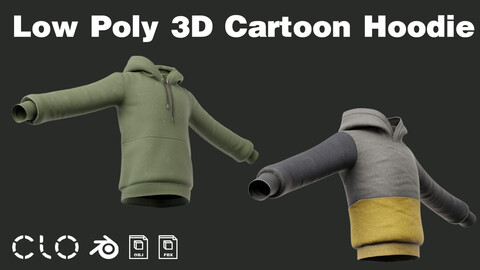 3D Cartoon Hoodie Low Poly