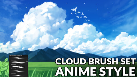 Cloud brush set (Anime style) for Photoshop + Painting process video