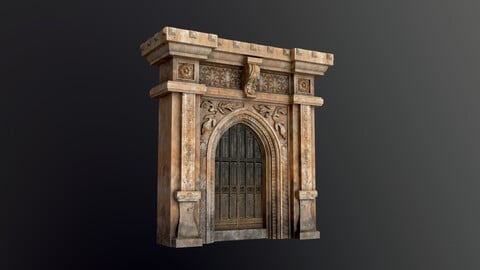 Medieval Wooden Door with Stone Arch (Rigged and animated)