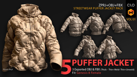 5 Streetwear Puffer Jacket (VOL.01). CLO3D, MD PROJECTS+OBJ+FBX