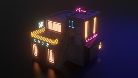 Low-poly Cyberpunk city pack