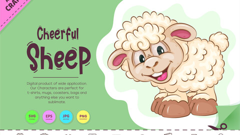 Cheerful Cartoon Sheep. Clipart.