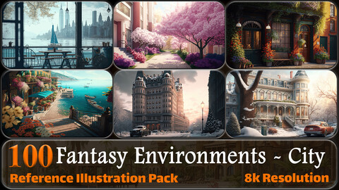 100 Fantasy Environments - City Reference Pack | 8K | v.5