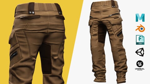 Realistic Pants 1 for Men Rigged Low-poly 3D model